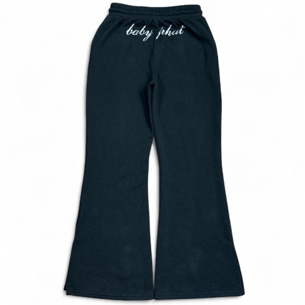 Baby Phat Women’s Black Flare Wide Leg Rhinestone Y2K Sweatpants Size L